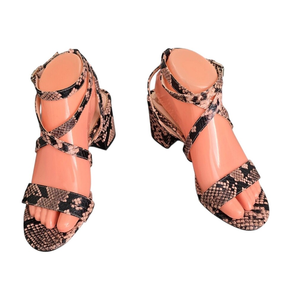 Sam Edelman Strappy Sandals Womens  Size 7 Snakeskin Print Block Heel Shoes